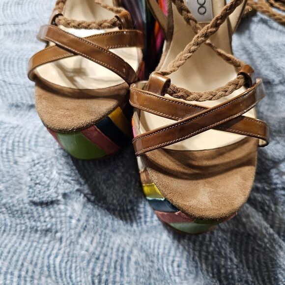 Jimmy Choo "Pearl" Rainbow Leather Espadrill Wedge Heels in EXCELLENT condition - Picture 6 of 9